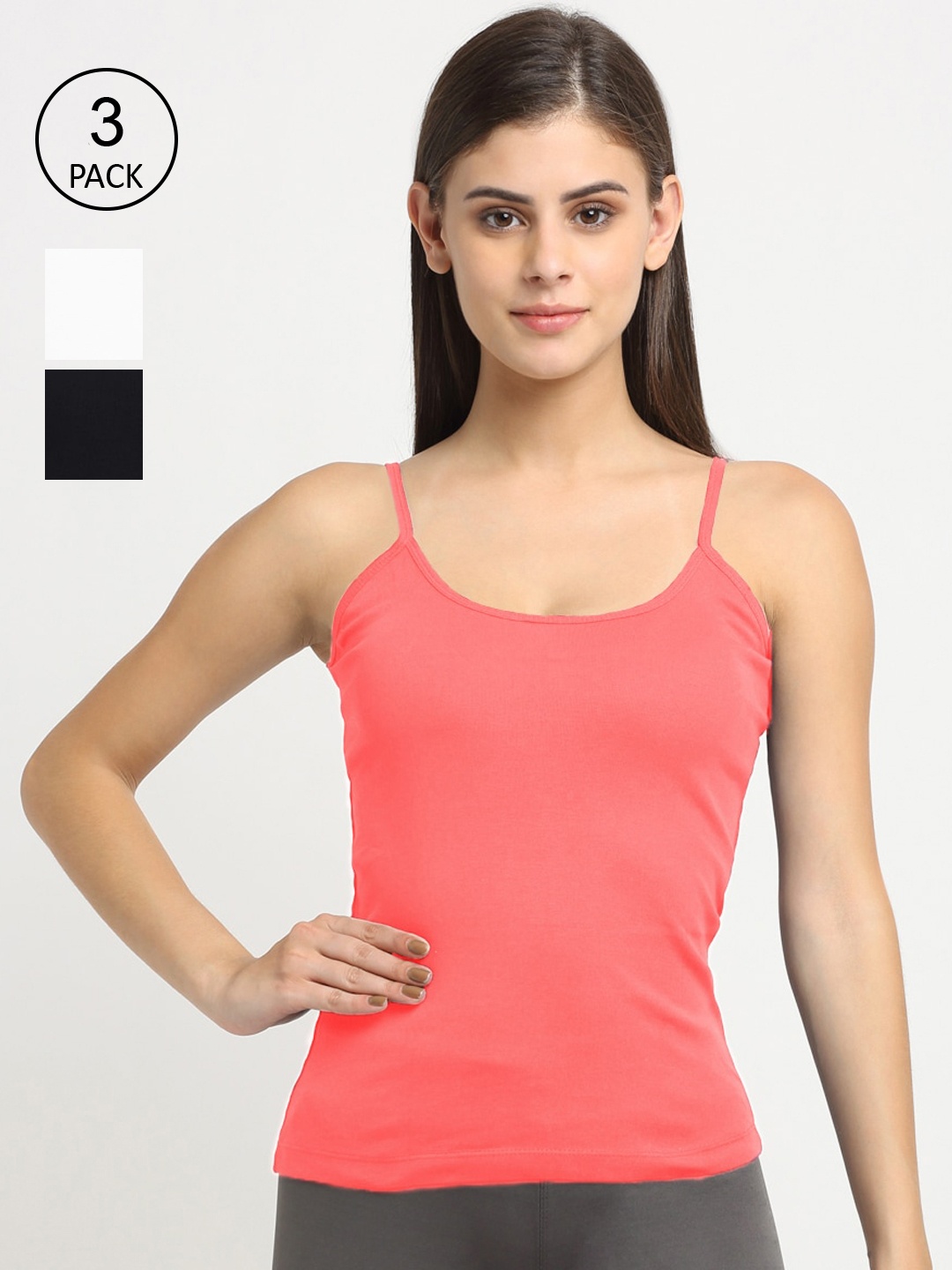 

Friskers Women Pack Of 3 Solid 180 GSM Cotton Rib Camisoles, Black