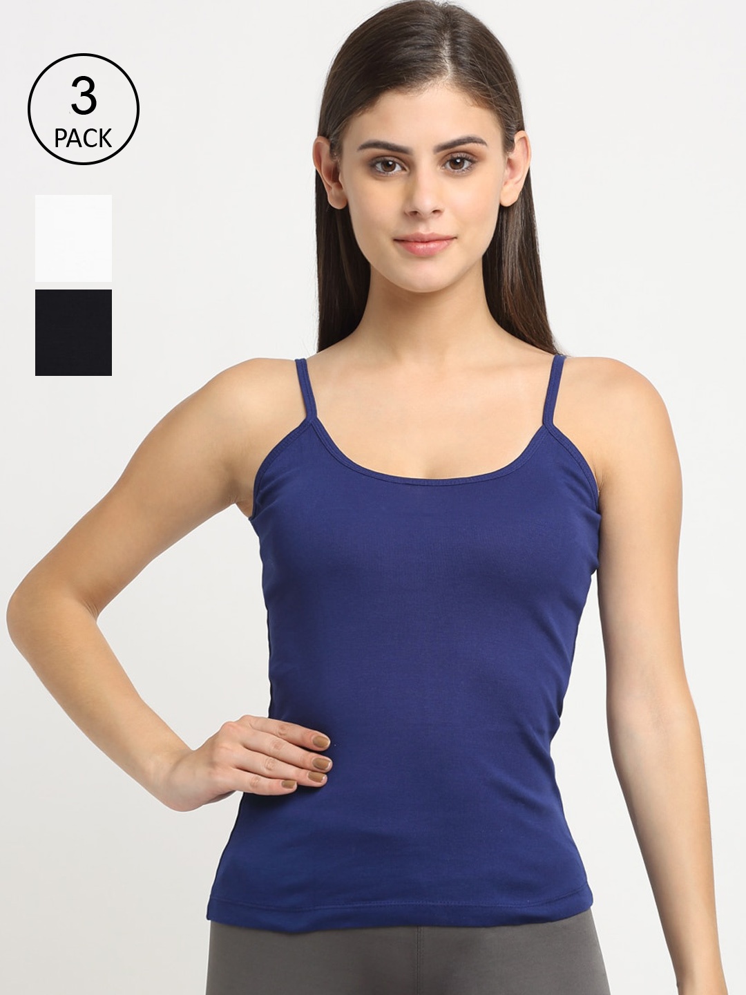 

Friskers Women Pack Of 3 Solid Non-Padded Regular-Fit Camisoles, Black