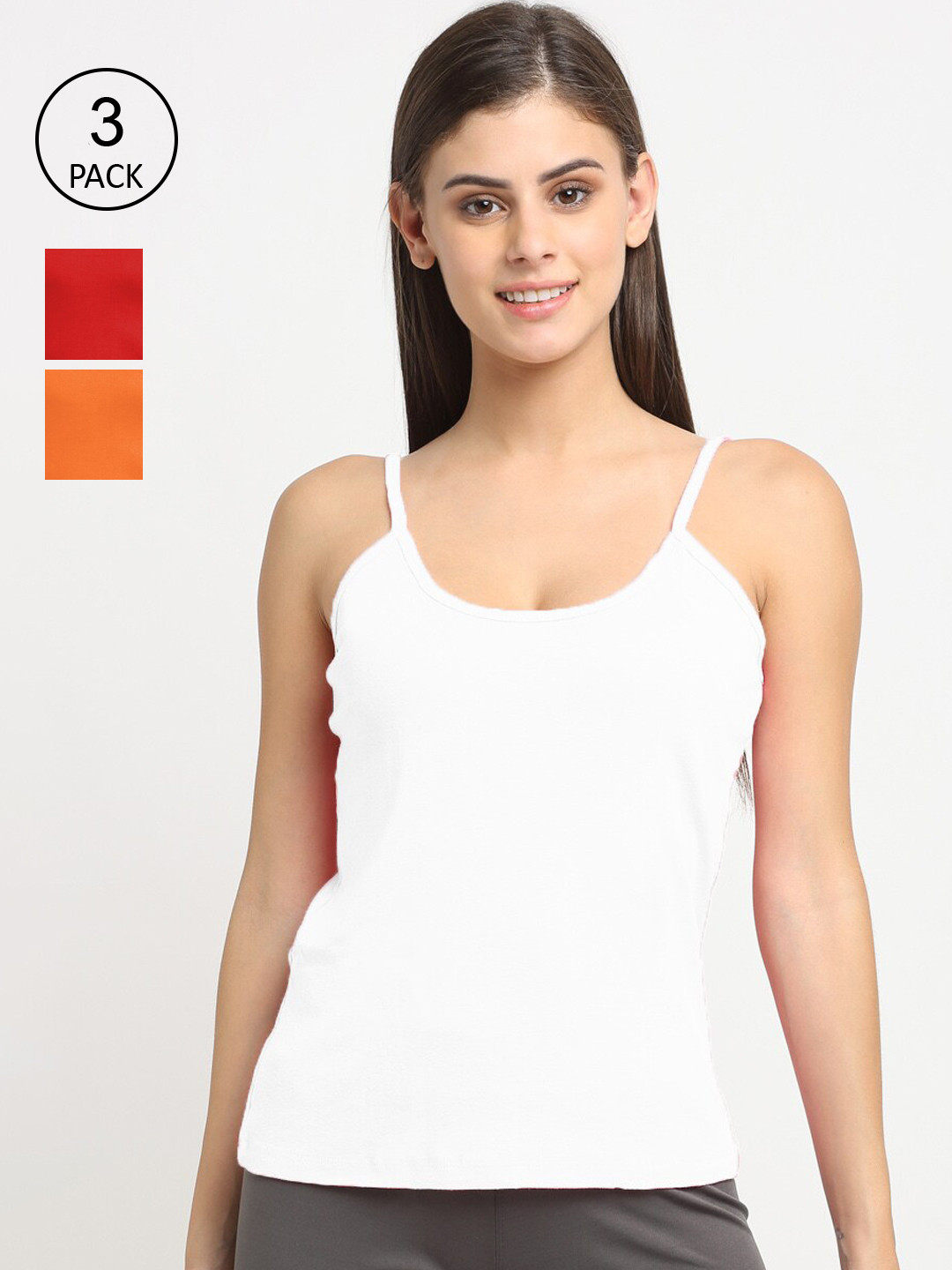 

Friskers Women Pack Of 3 Solid Cotton Camisole, White