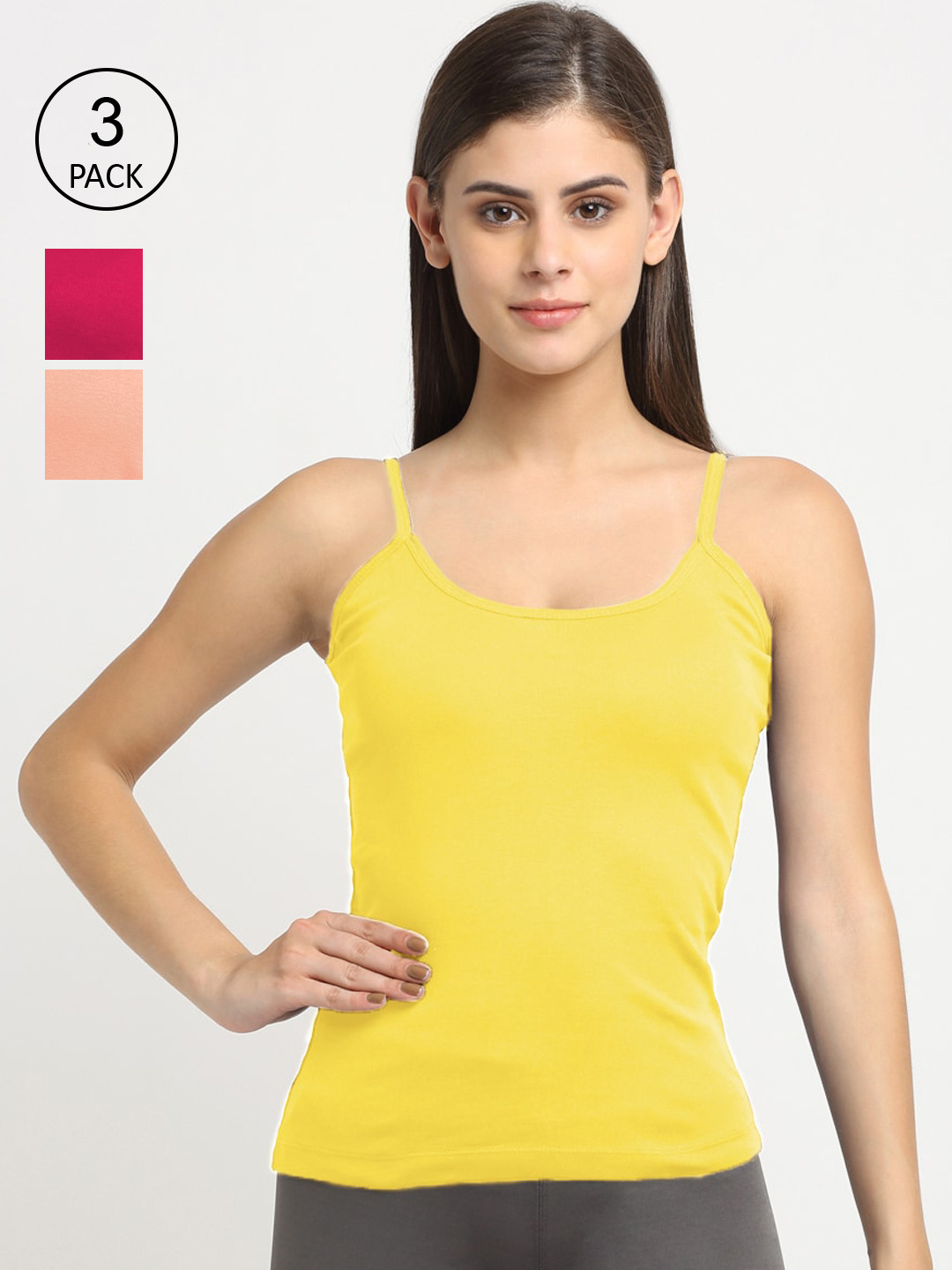 

Friskers Women Pack Of 3 Solid Non-Padded Regular-Fit Camisoles, Yellow