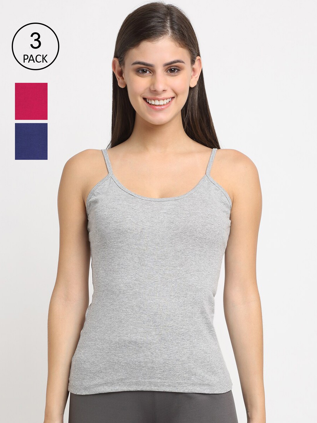 

Friskers Women Pack Of 3 Solid Non-Padded Regular-Fit Camisoles, Grey