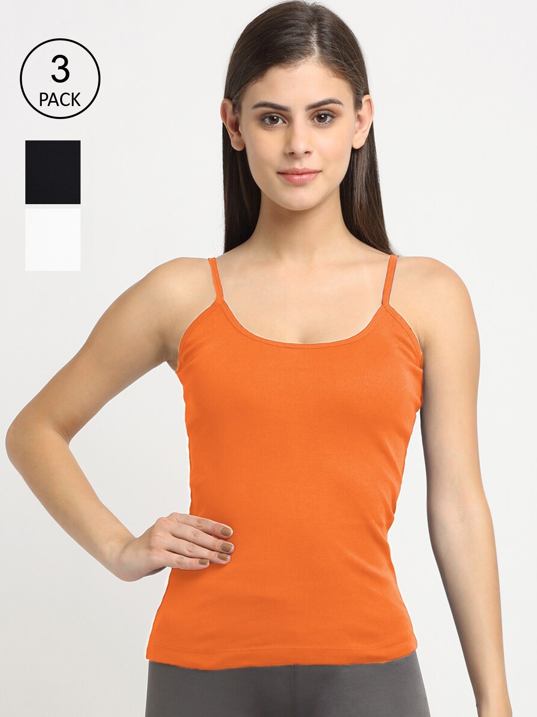 

Friskers Women Pack Of 3 Solid Non-Padded Camisoles, Orange