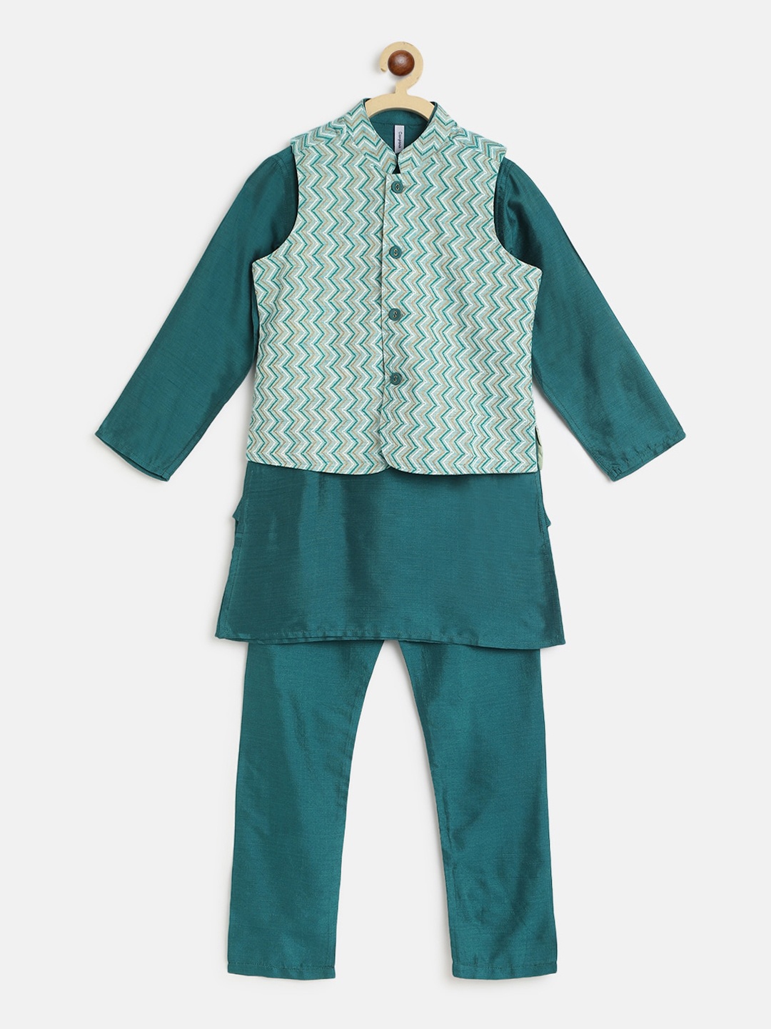 

Campana Boys Green Regular Kurta with Pyjamas & Nehru Jacket
