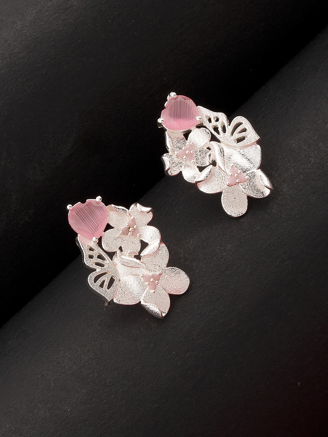 

Voylla Silver-Toned Floral Love Paradise Lovely Floral Studs Earrings