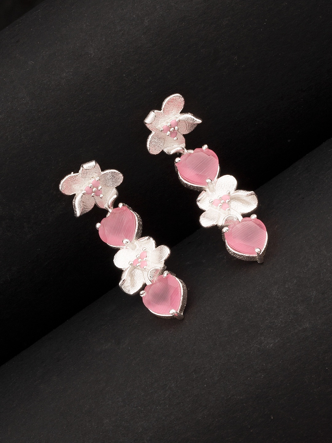 

Voylla Silver-Toned Love Paradise Gleaming Floral Drop Earrings