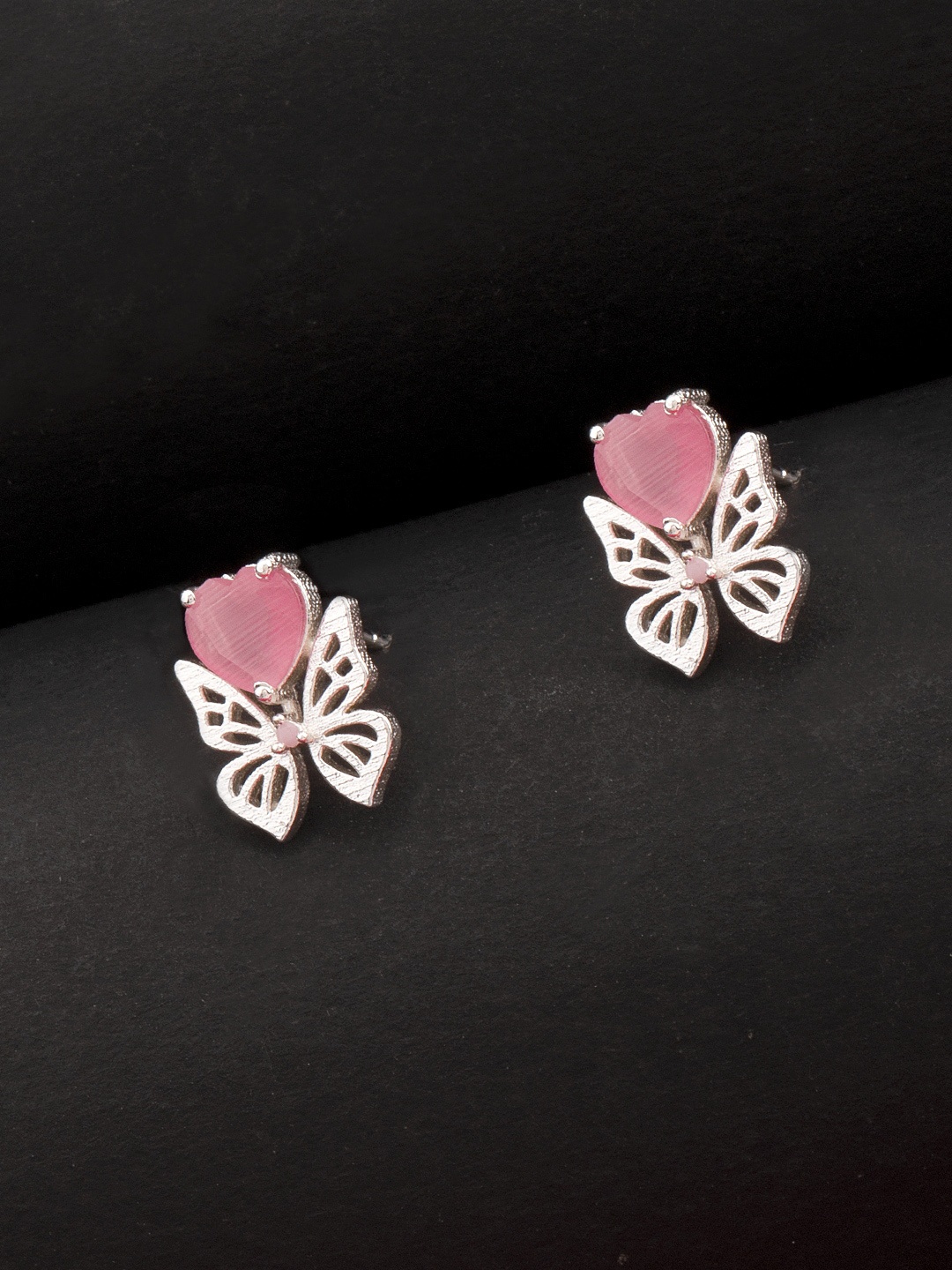 

Voylla Silver-Toned Floral Love Paradise Butterfly Studs Earrings