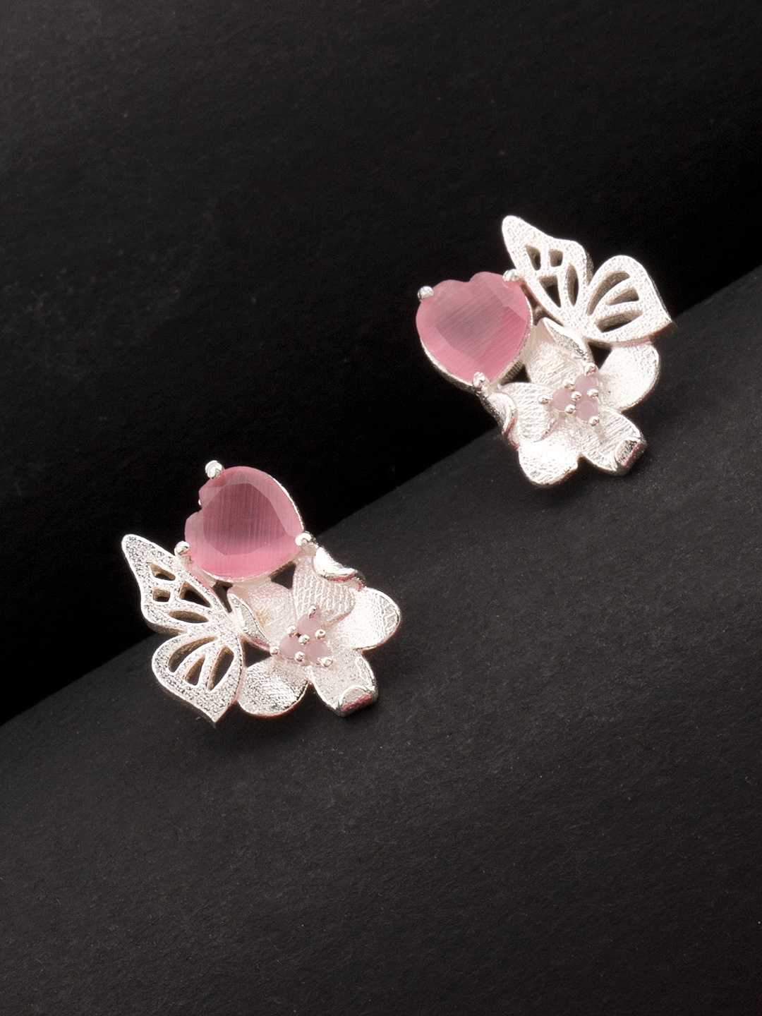 

Voylla Silver-Toned Love Paradise Floral Stud Earrings