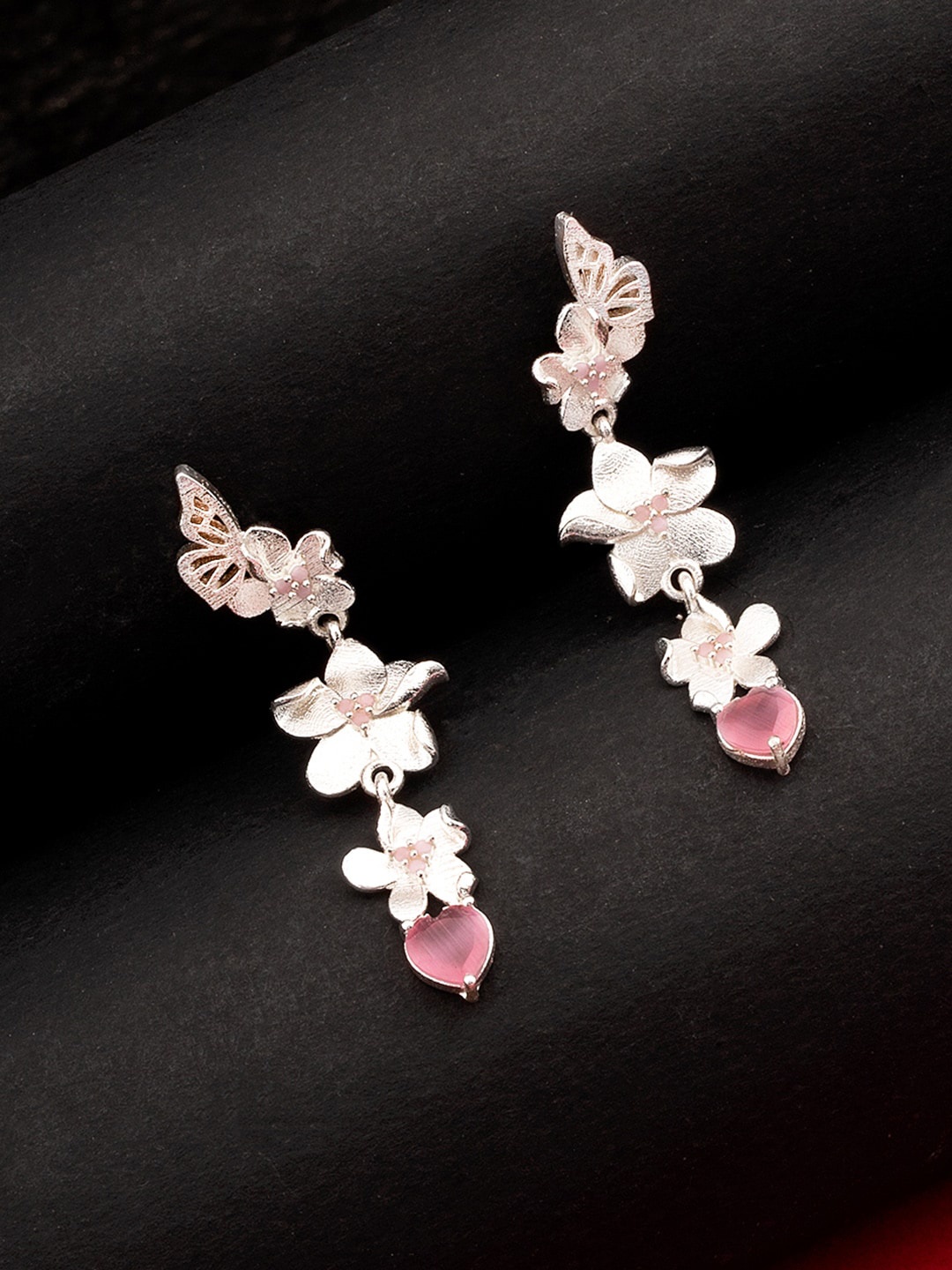 

Voylla Silver-Toned Floral Drop Earrings