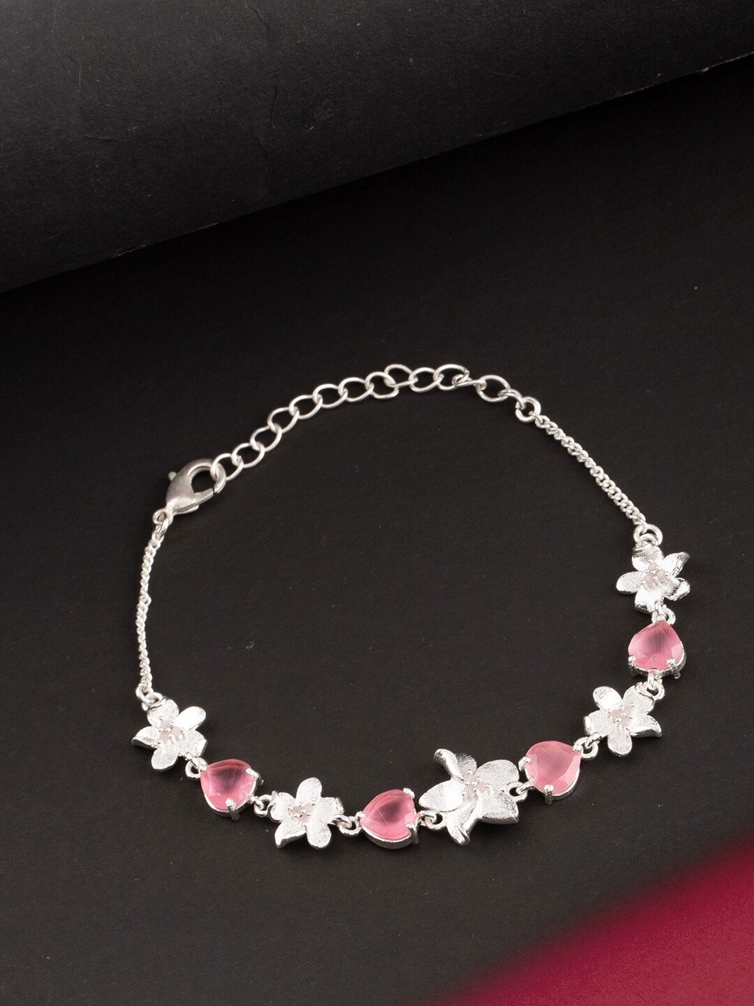 

Voylla Women Silver-Plated & Pink Brass Antique Charm Bracelet
