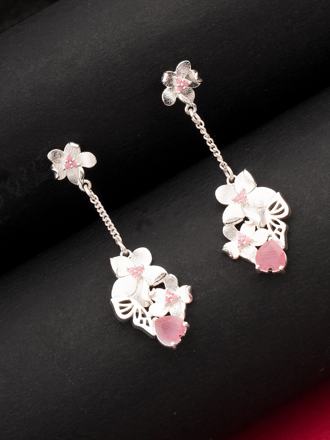 

Voylla Silver-Toned Love Paradise Butterfly Floral Drop Earrings