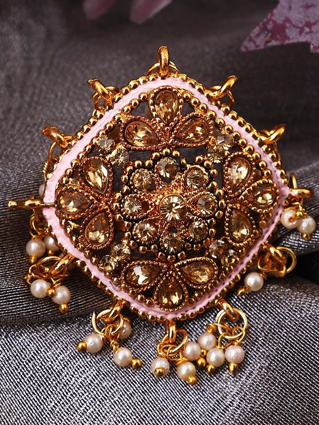 

ANIKAS CREATION Gold-Toned Embellished With Pearls Adjustable Finger Ring