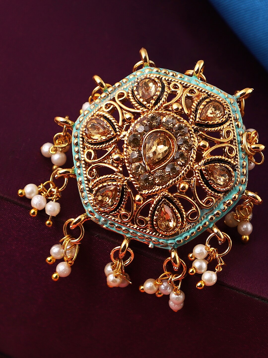 

ANIKAS CREATION Women Gold Tone Embellished With Pearls Adjustable Finger Ring