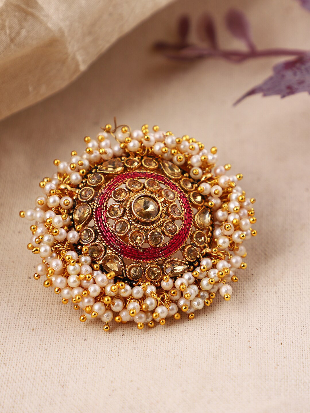 

ANIKAS CREATION Gold-Toned Embellished With Pearls Adjustable Finger Ring