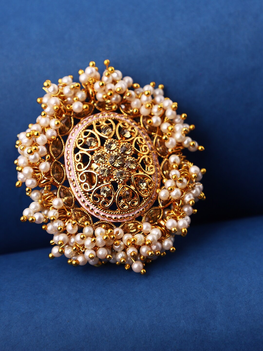 

ANIKAS CREATION Gold-Toned & White Brass Gold Plated Adjustable Finger Ring