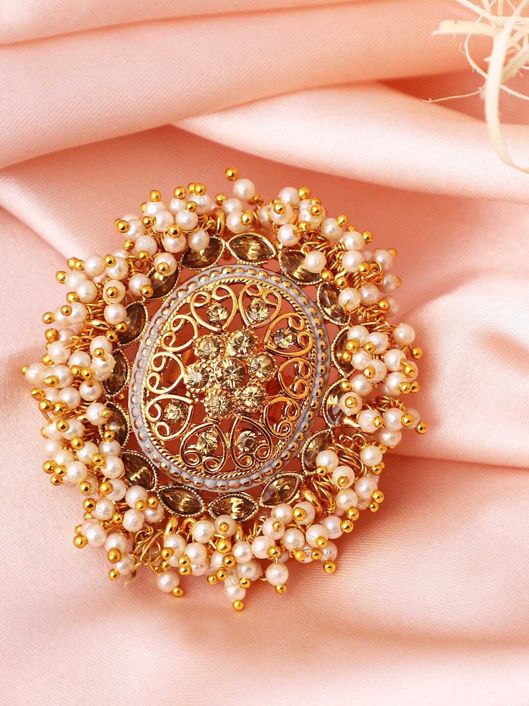 

ANIKAS CREATION Women Gold-Tone Embellished With Pearls Adjustable Finger Ring