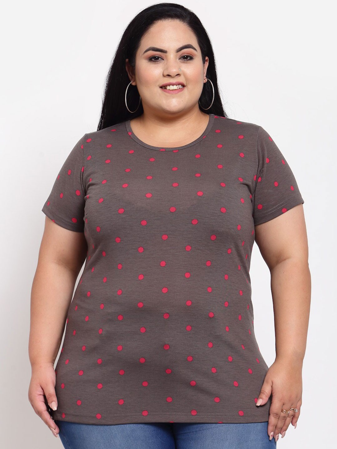 

plusS Women Brown & Red Printed T-shirt