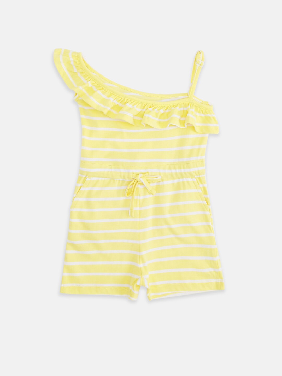 

Pantaloons Junior Girls Yellow & White Striped Pure Cotton Jumpsuit