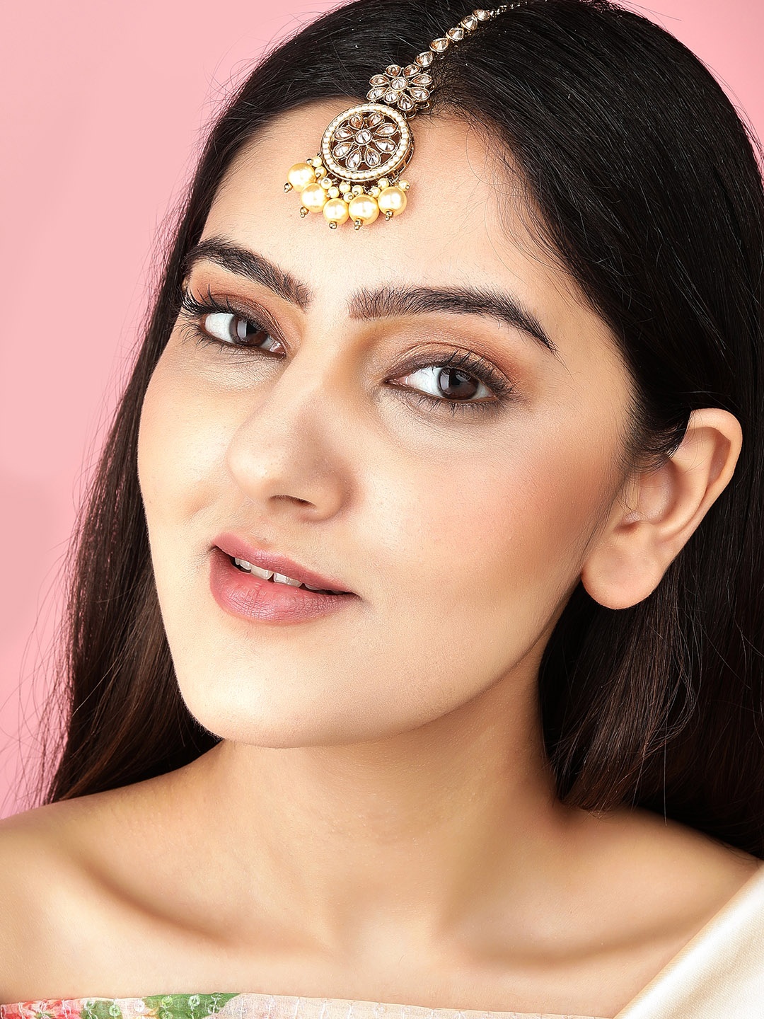 

Rubans 22K Gold-Plated Stone-Studded & Beaded Handcrafted Maang Tikka