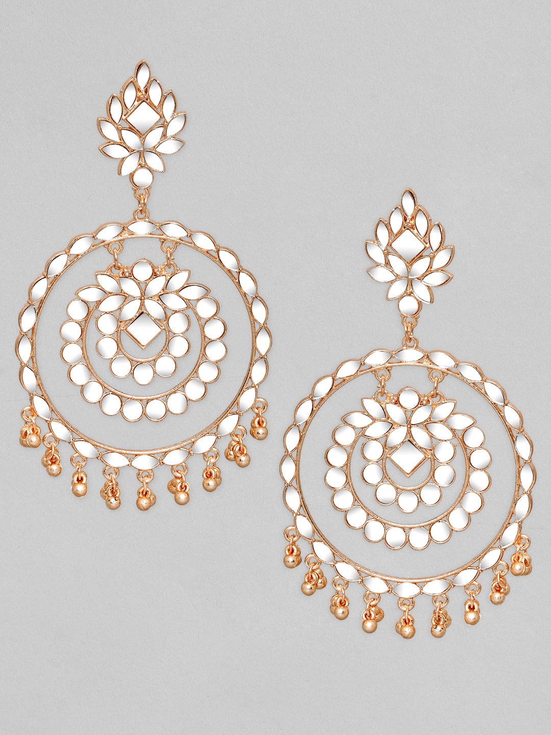 

Rubans Rose Gold-Toned Mirror Work Circular Drop Earrings