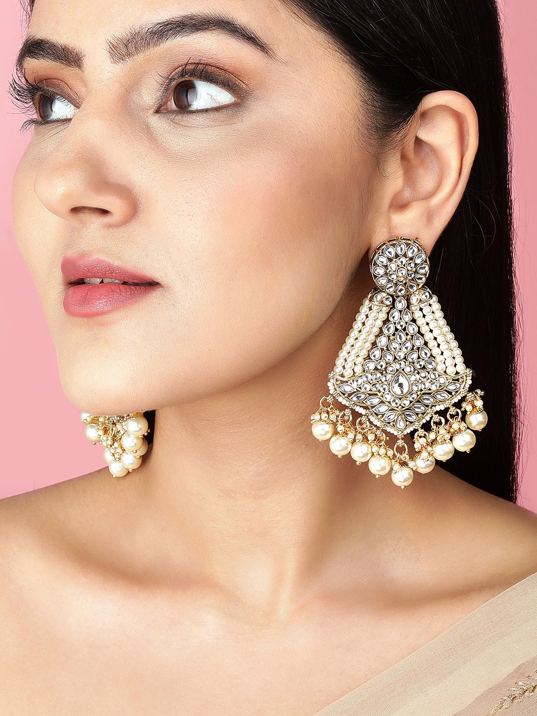 

Rubans Gold-Toned Crescent Shaped Drop Earrings