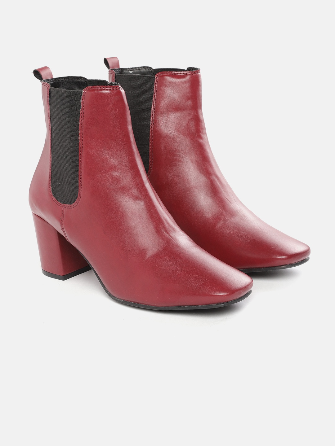 

CORSICA Women Maroon & Black Colourblocked Mid-Top Heeled Boots