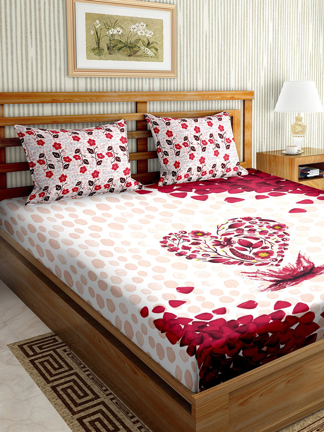 

BELLA CASA Maroon & White 150 TC Mysterious Collection King Bedsheet with 2 Pillow Covers