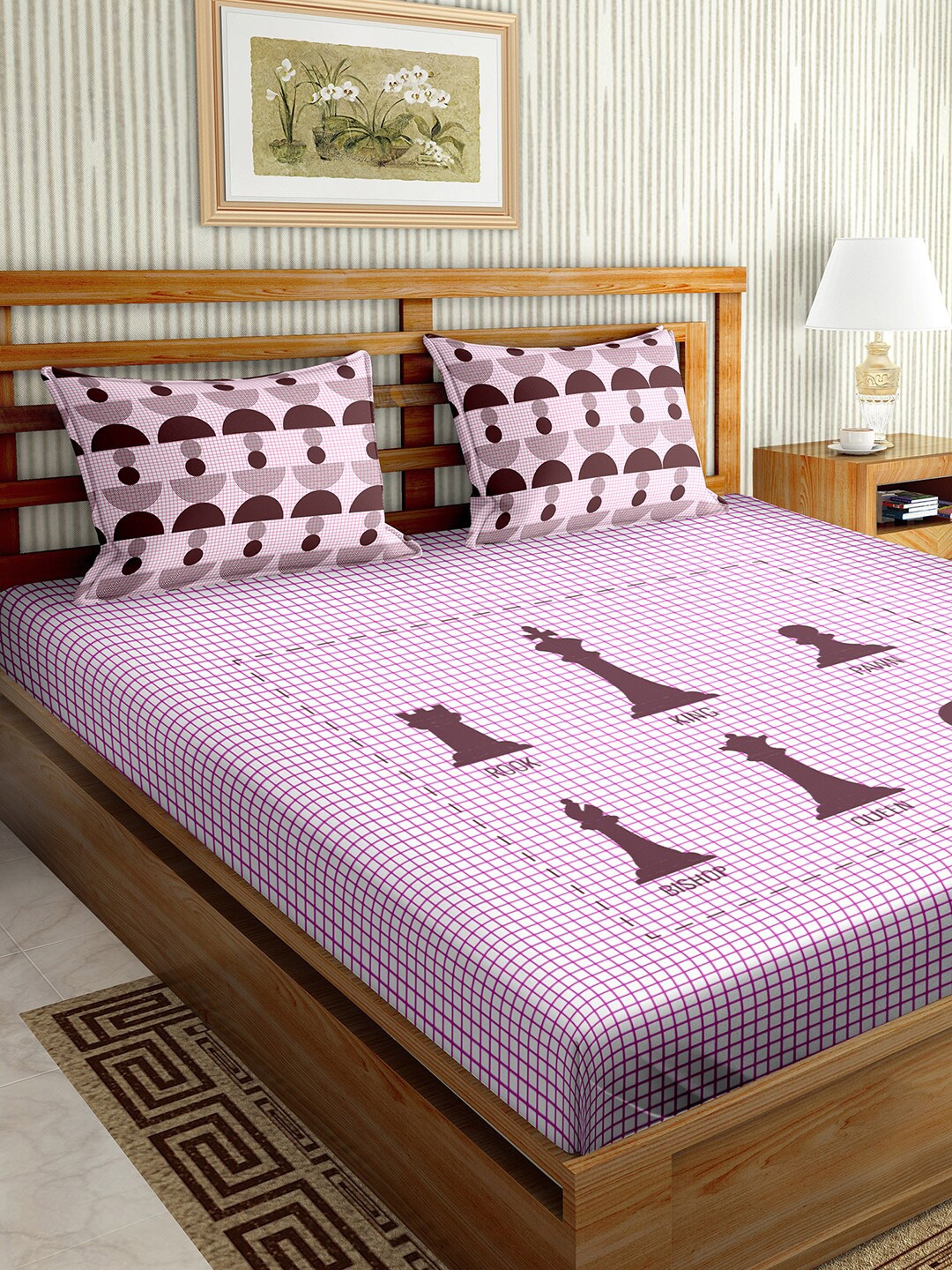 

BELLA CASA Pink & Brown 150 TC King Bedsheet with 2 Pillow Covers