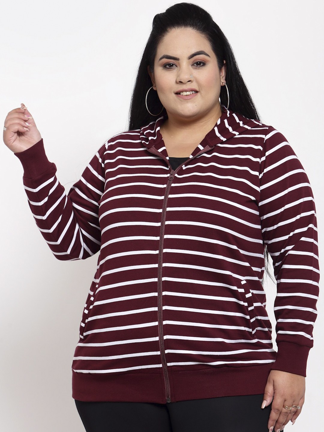 

plusS Women Burgundy Hooded Sweatshirt