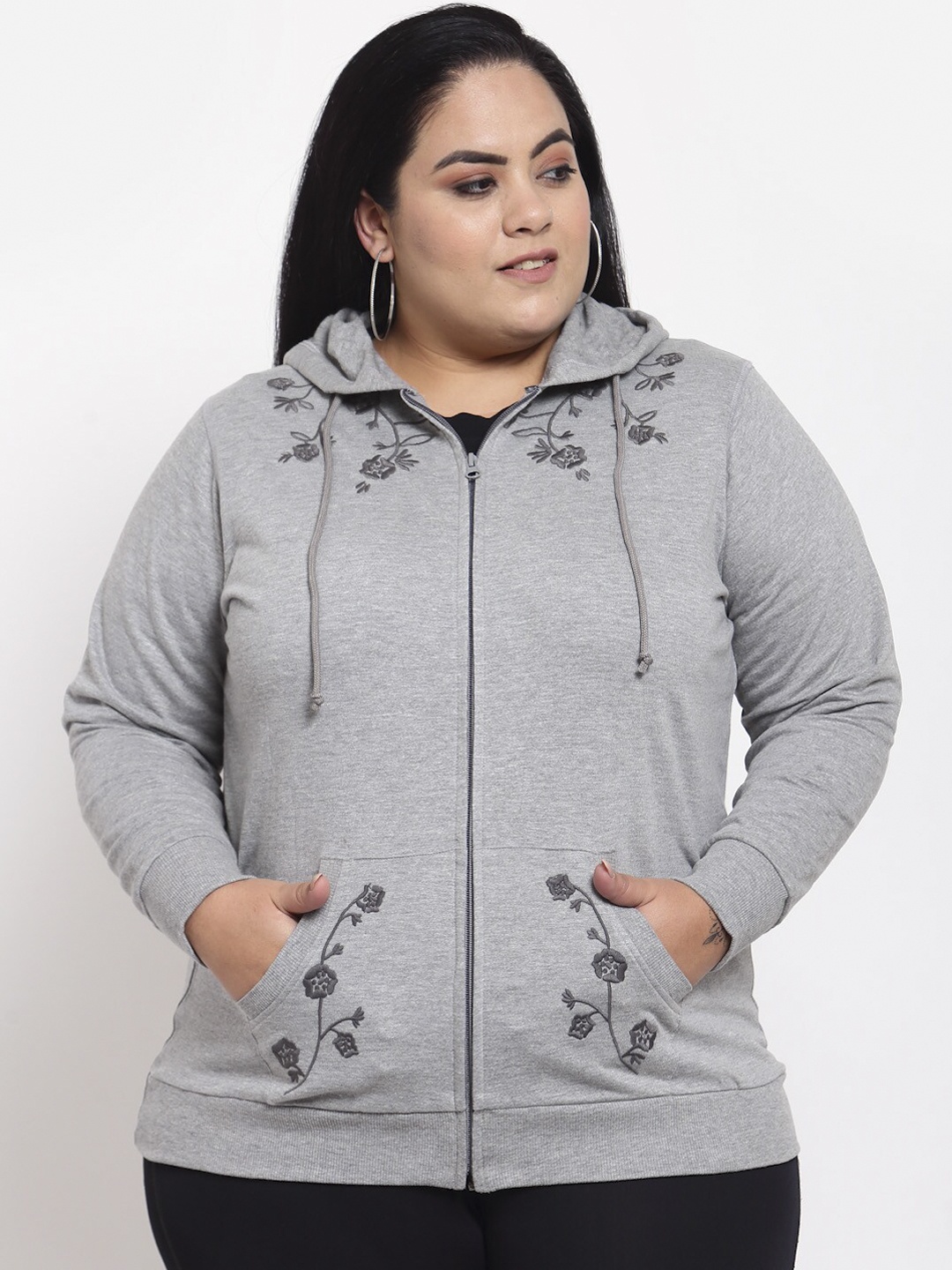 

plusS Women Grey Hooded Sweatshirt