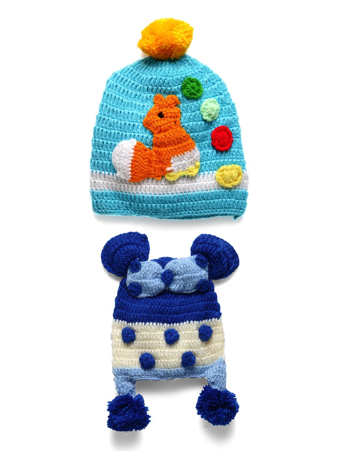 

CHUTPUT Kids Pack of 2 Hand Knitted Woollen Crochet Cap, Blue