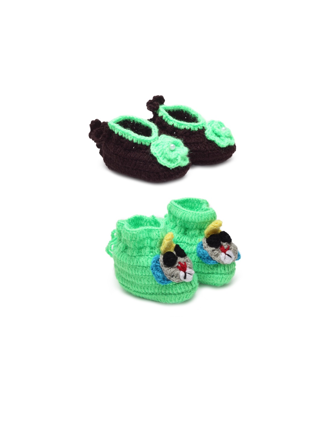 

CHUTPUT Infants Kids Set Of 2 Hand Knitted Crochet Woolen Booties, Green