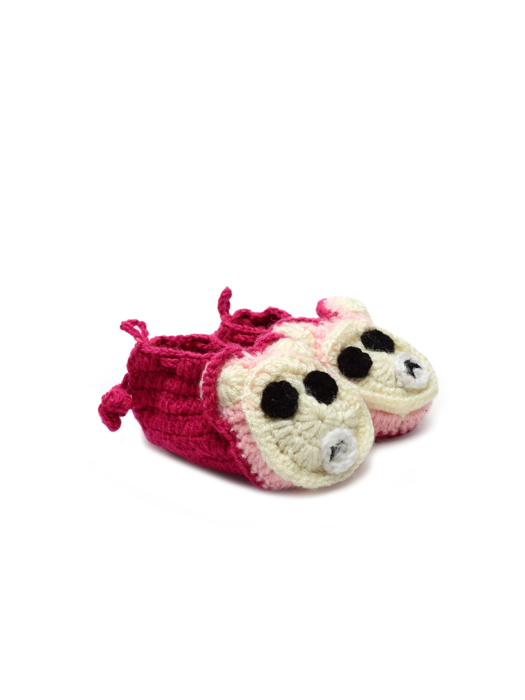 

CHUTPUT Infant Kids Set Of 2 Hand-Knitted Pure Wool Crochet Booties, Pink