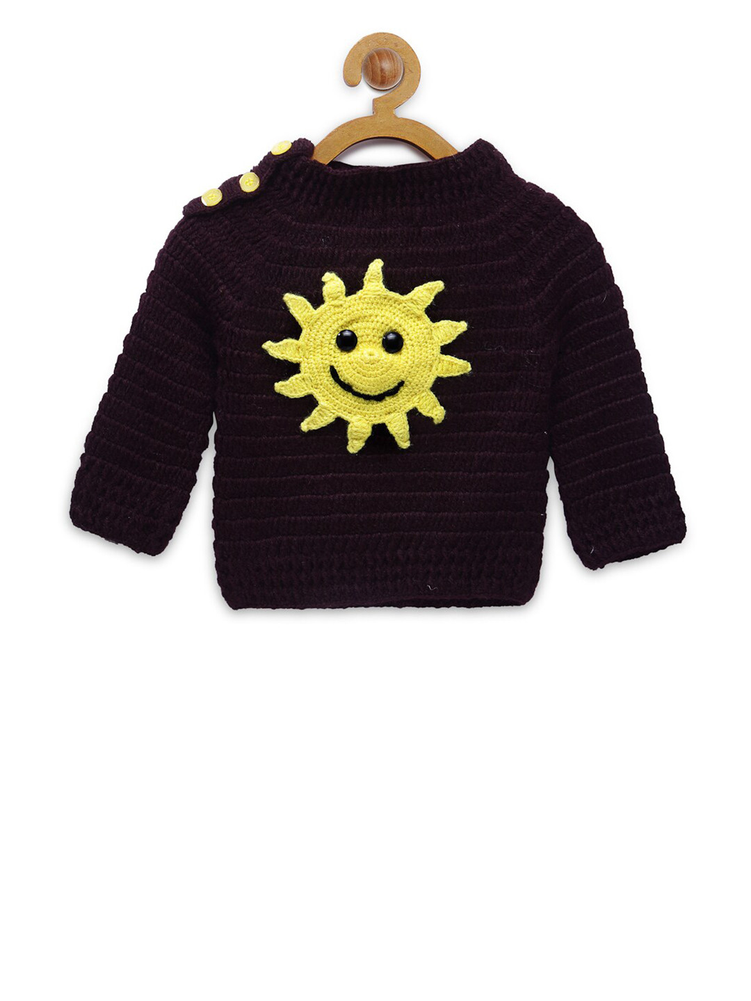 

CHUTPUT Kids Brown & Yellow Hand knitted Crochet Printed Pullover