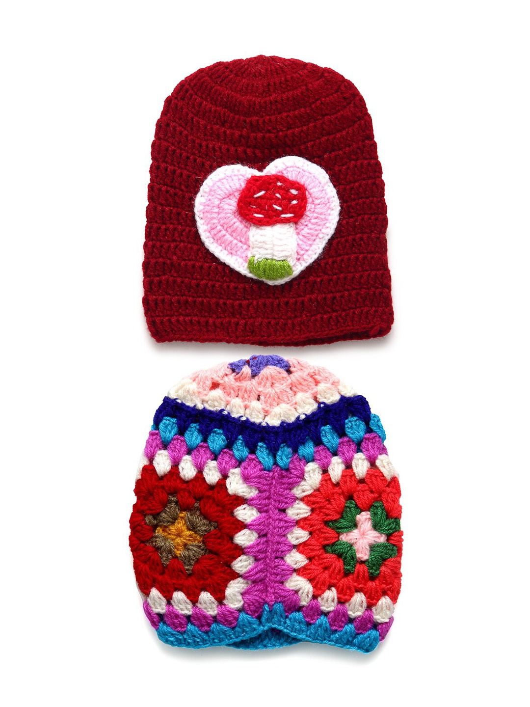 

CHUTPUT Kids Pack of 2 Hand Knitted Woollen Crochet Cap, Maroon
