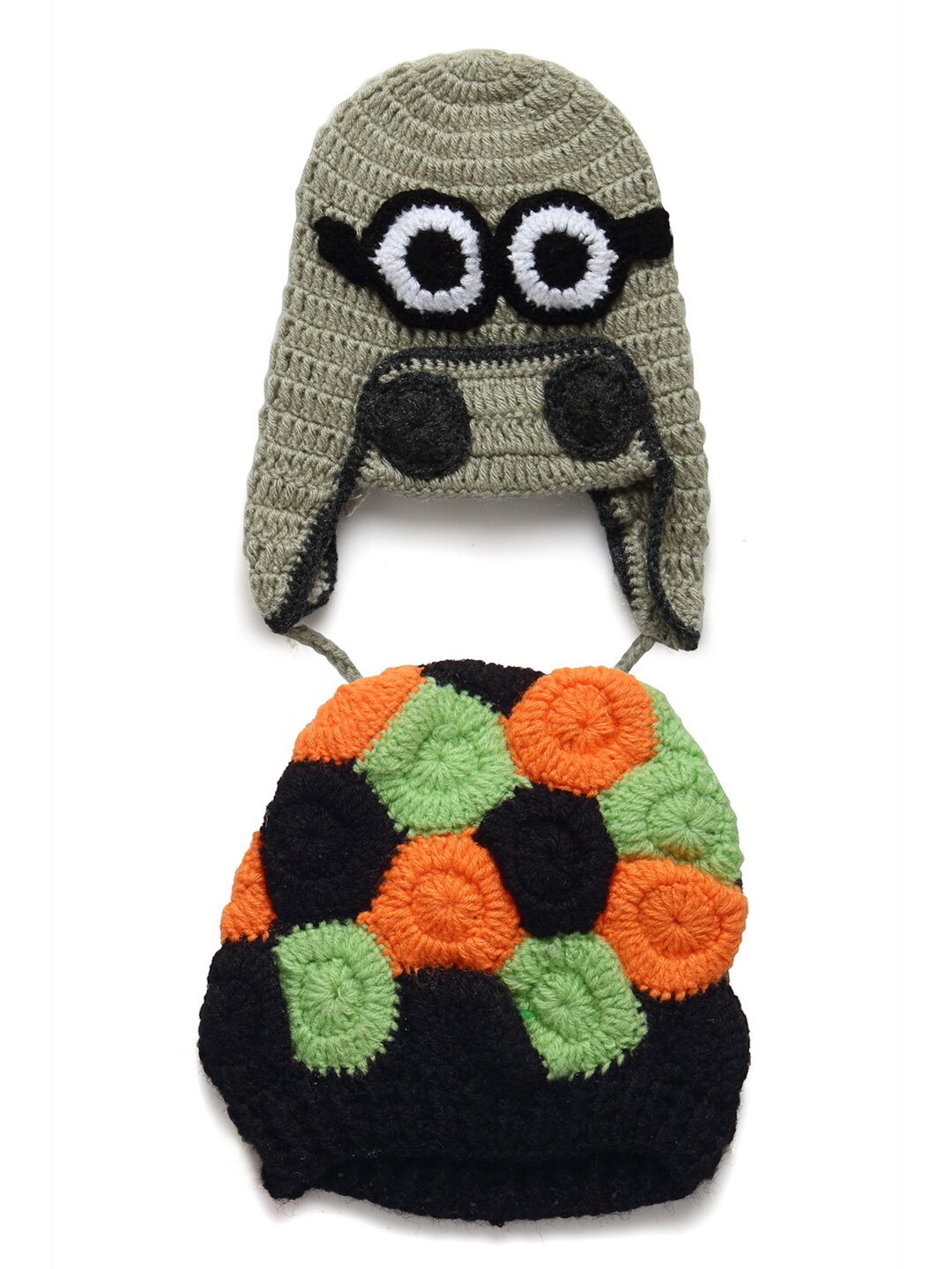 

CHUTPUT Unisex Kids Grey & White Embroidered Crochet Beanie