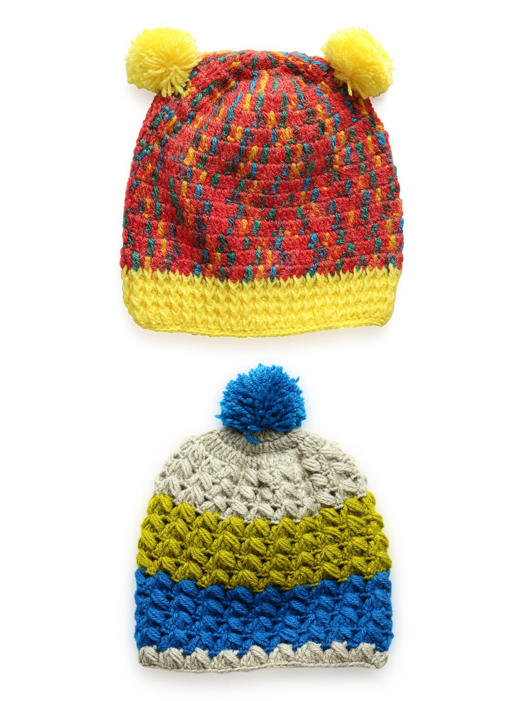 

CHUTPUT Kids Pack of 2 Hand Knitted Woollen Crochet Cap, Multi