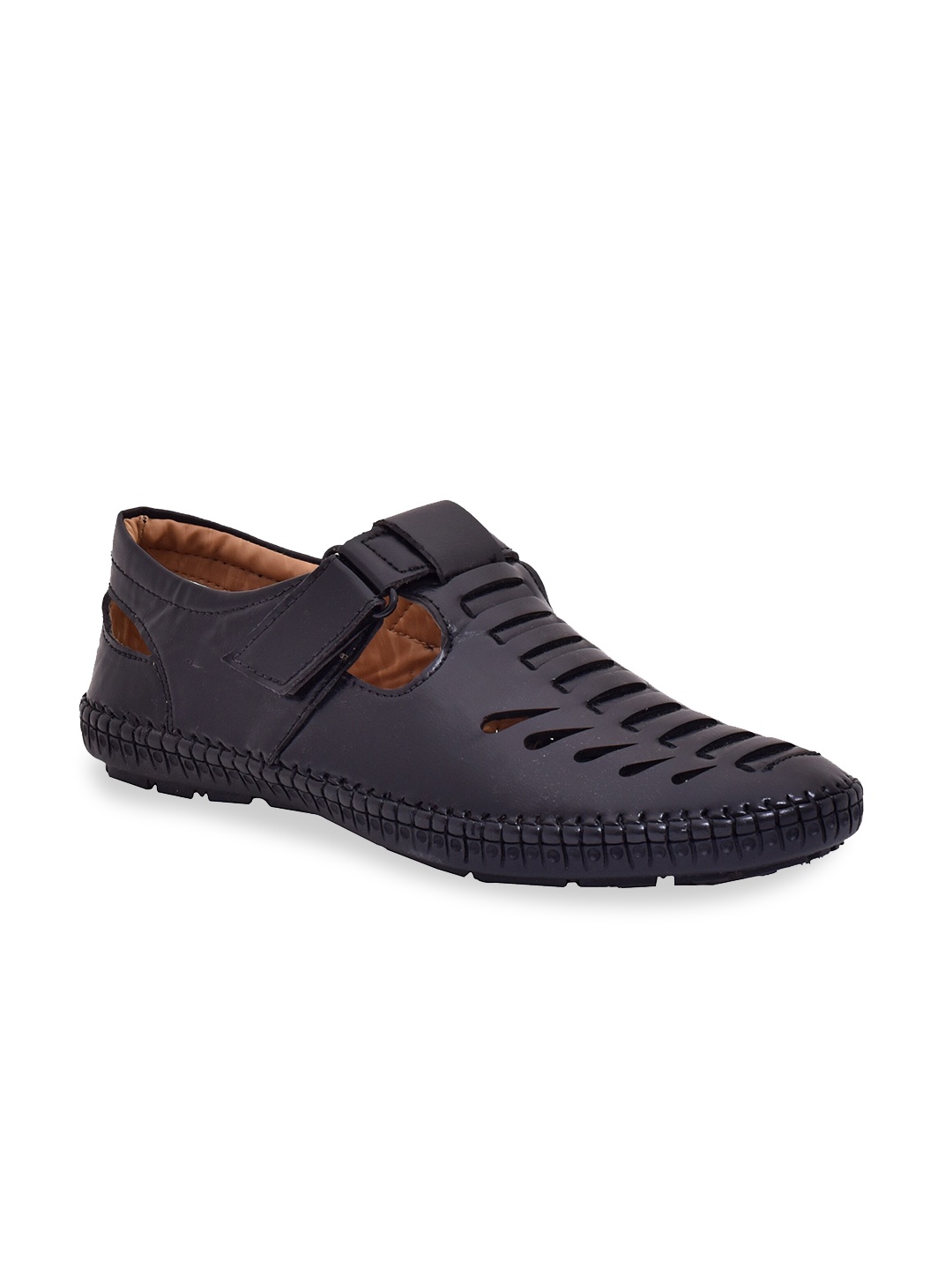 

OLIVE MIST Men Black & Brown Shoe-Style Sandals