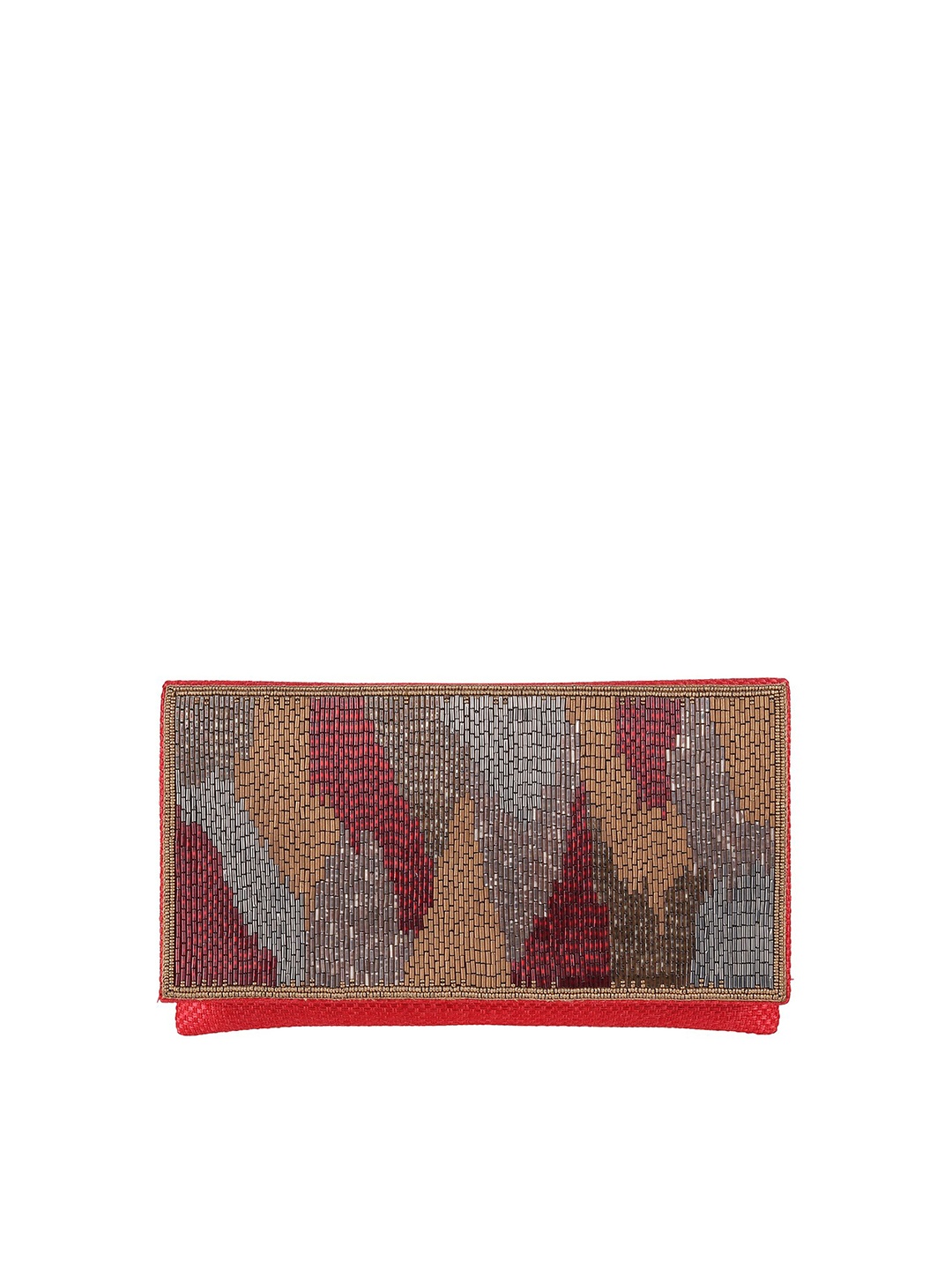 

Mochi Red & Silver-Toned Textured Envelope Clutch