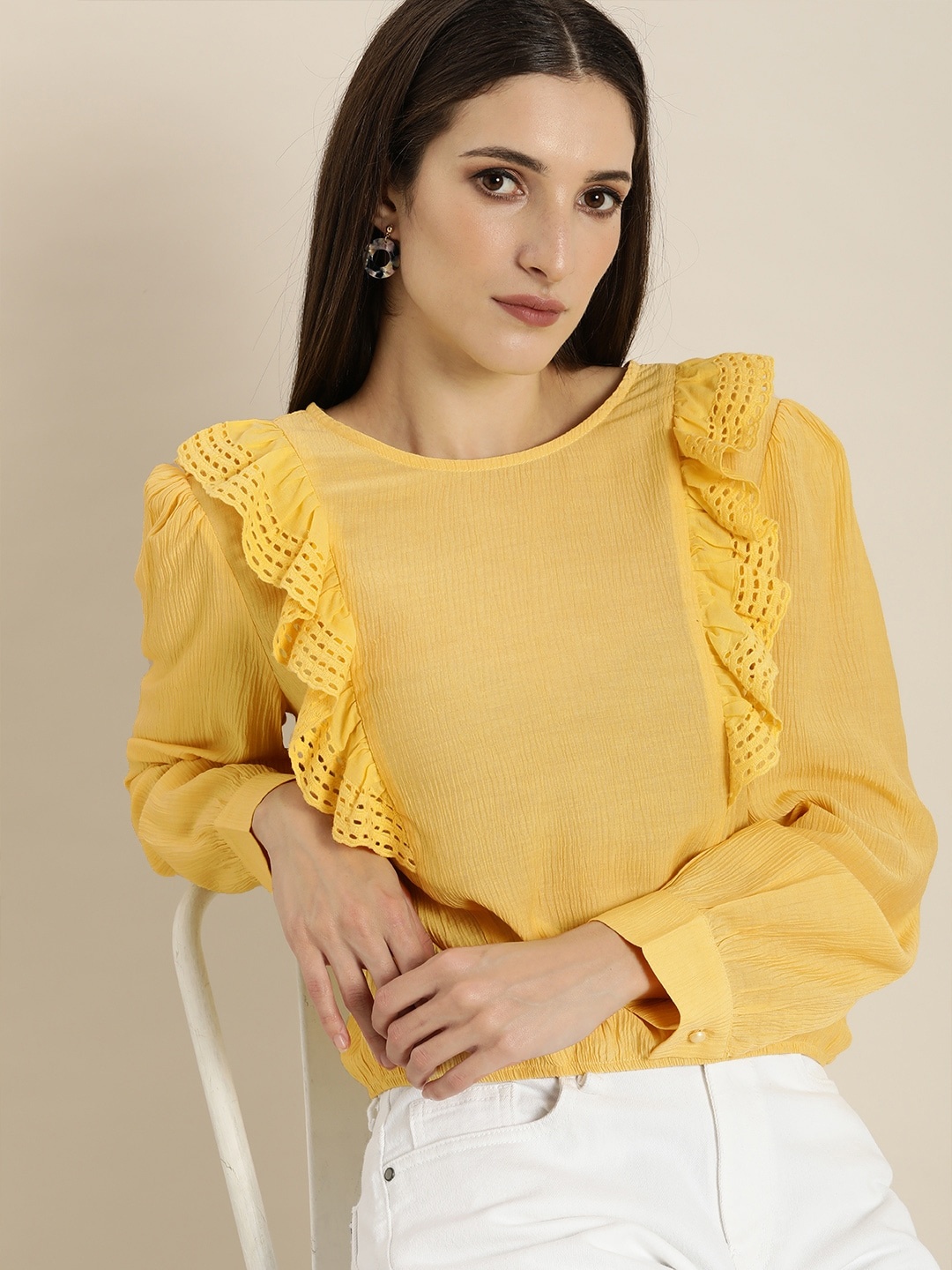 

Moda Rapido Yellow Ruffles Blouson Top