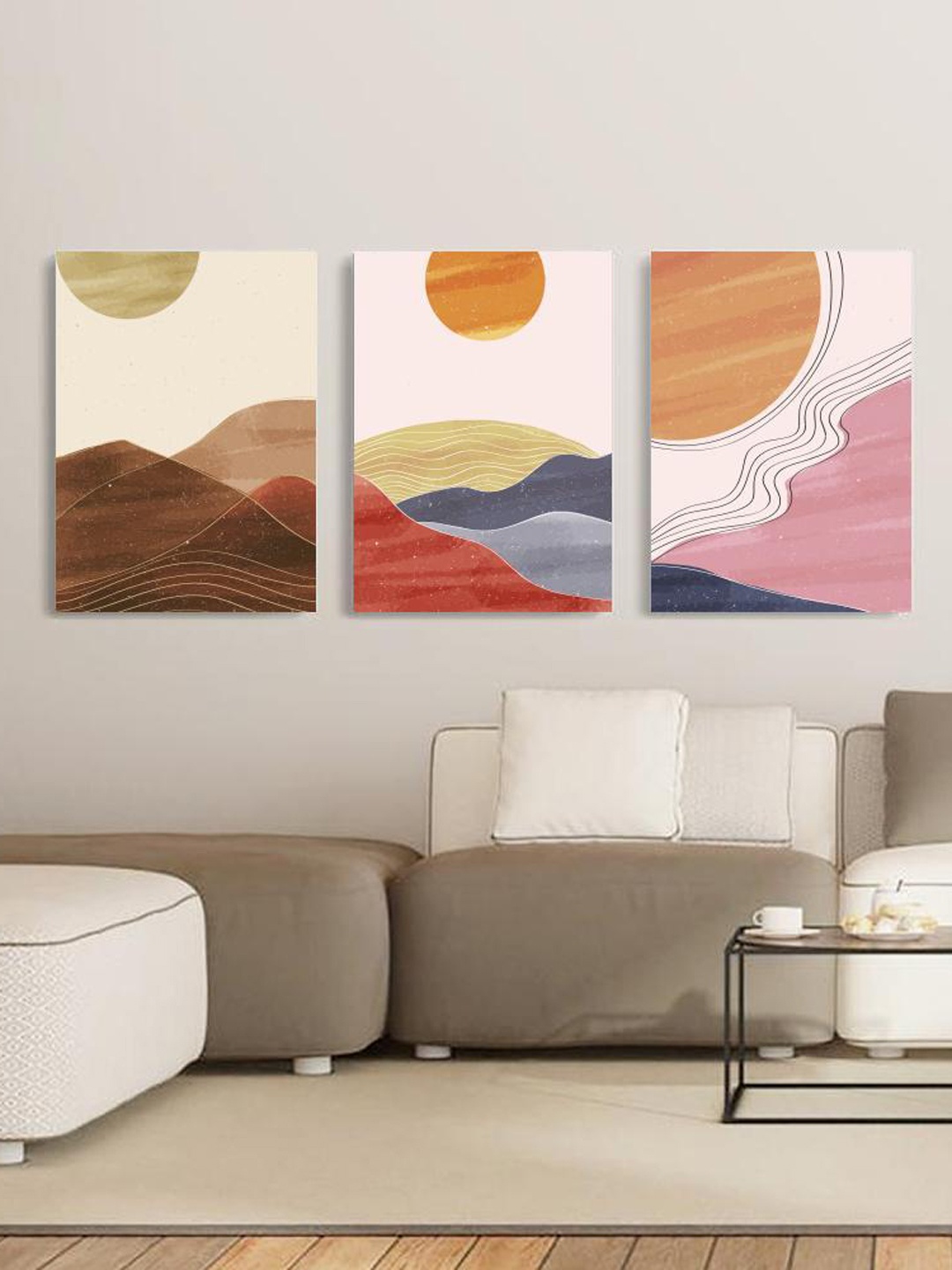 

THE ARTMENT Coral & Brown Set Of 3 The Connection Canvas Matte Finish With Frame