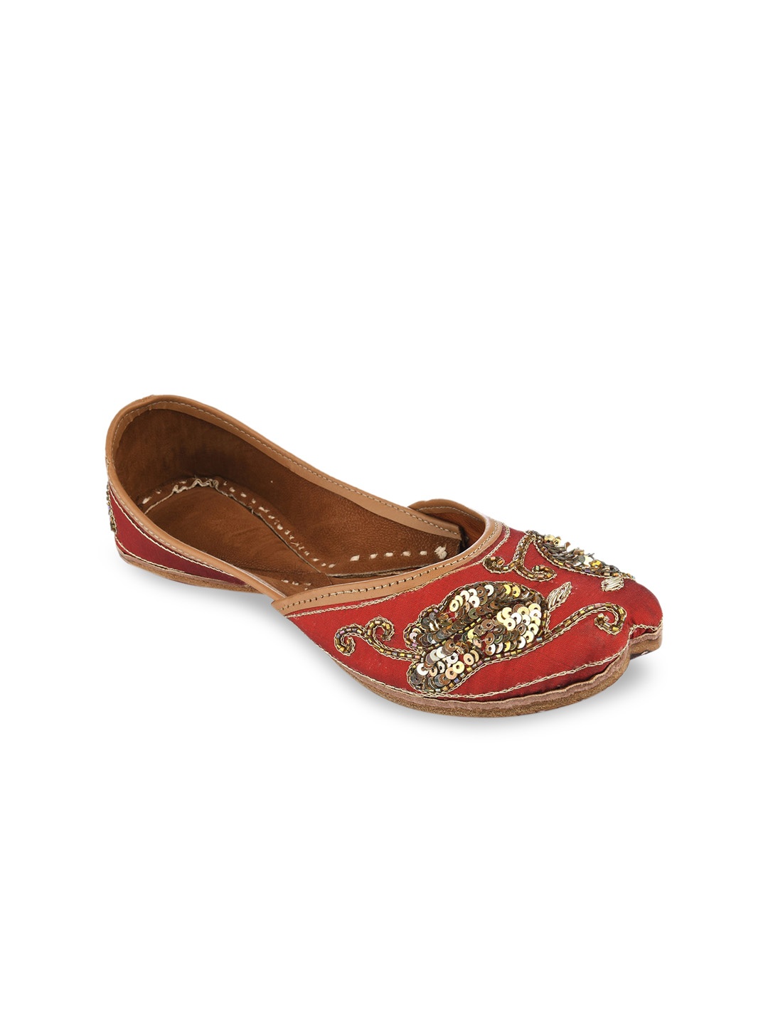 

DESI COLOUR Women Red Embellished Leather Ethnic Mojaris