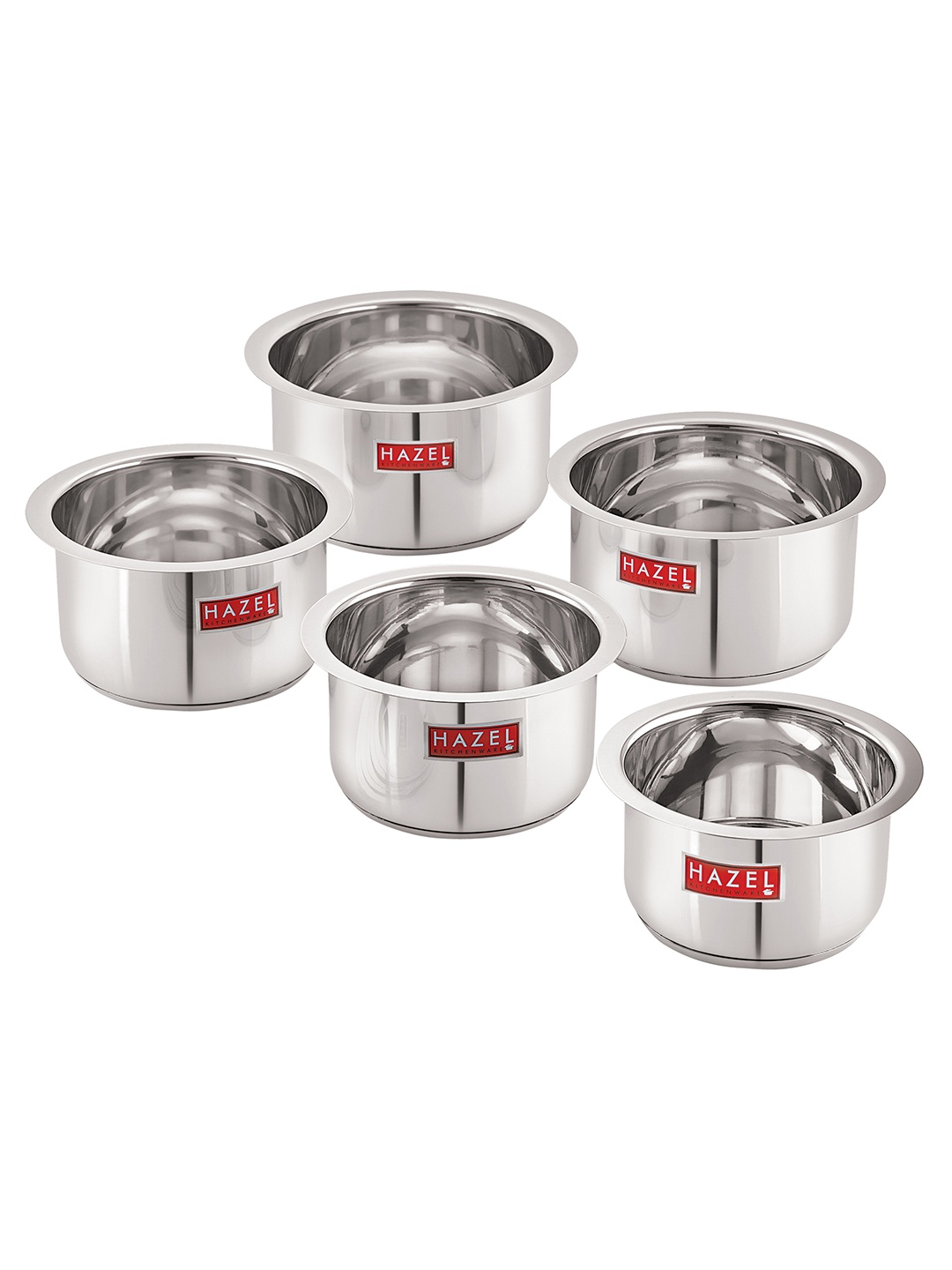 

HAZEL Set Of 5 Steel-Toned Solid Stainless Steel Induction Base Topes, Silver