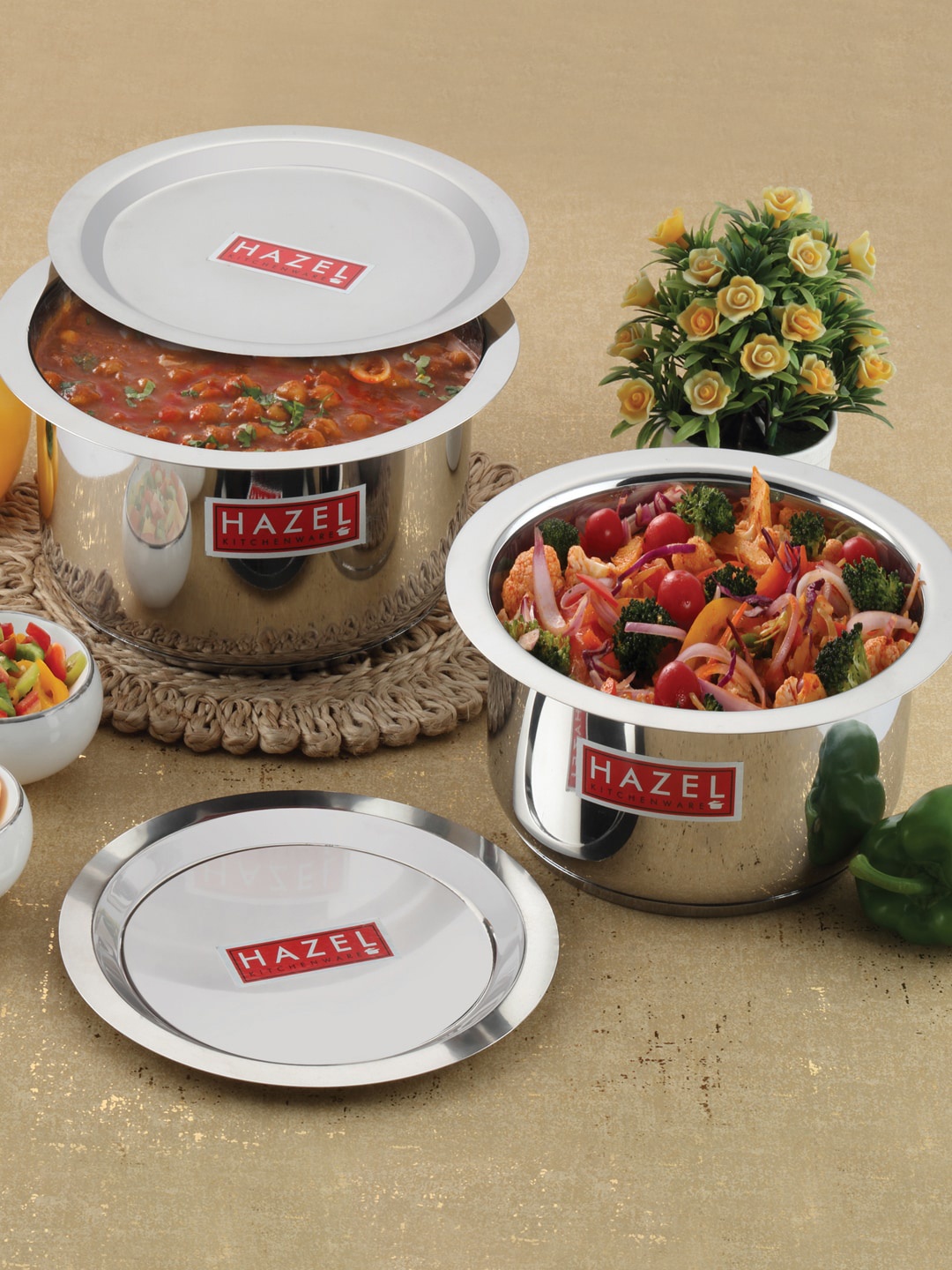 

HAZEL Set Of 2 Silver-Toned Stainless Steel Sauce Induction Topes With Lids