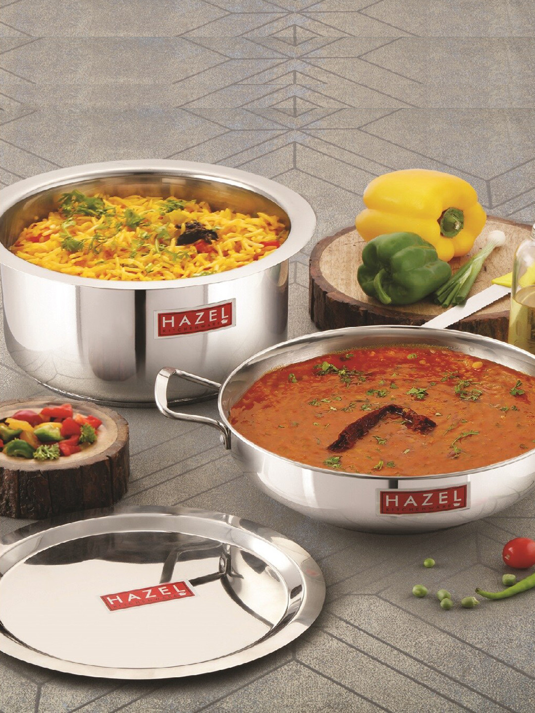 

HAZEL Silver-Toned Solid Induction Base Stainless Bartan Combo Cookware Set