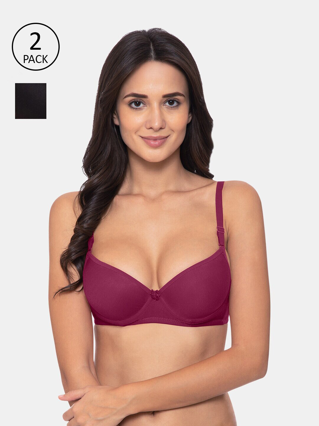 

KOMLI Pack Of 2 Magenta & Black Underwired Heavily Padded Push-Up Bra
