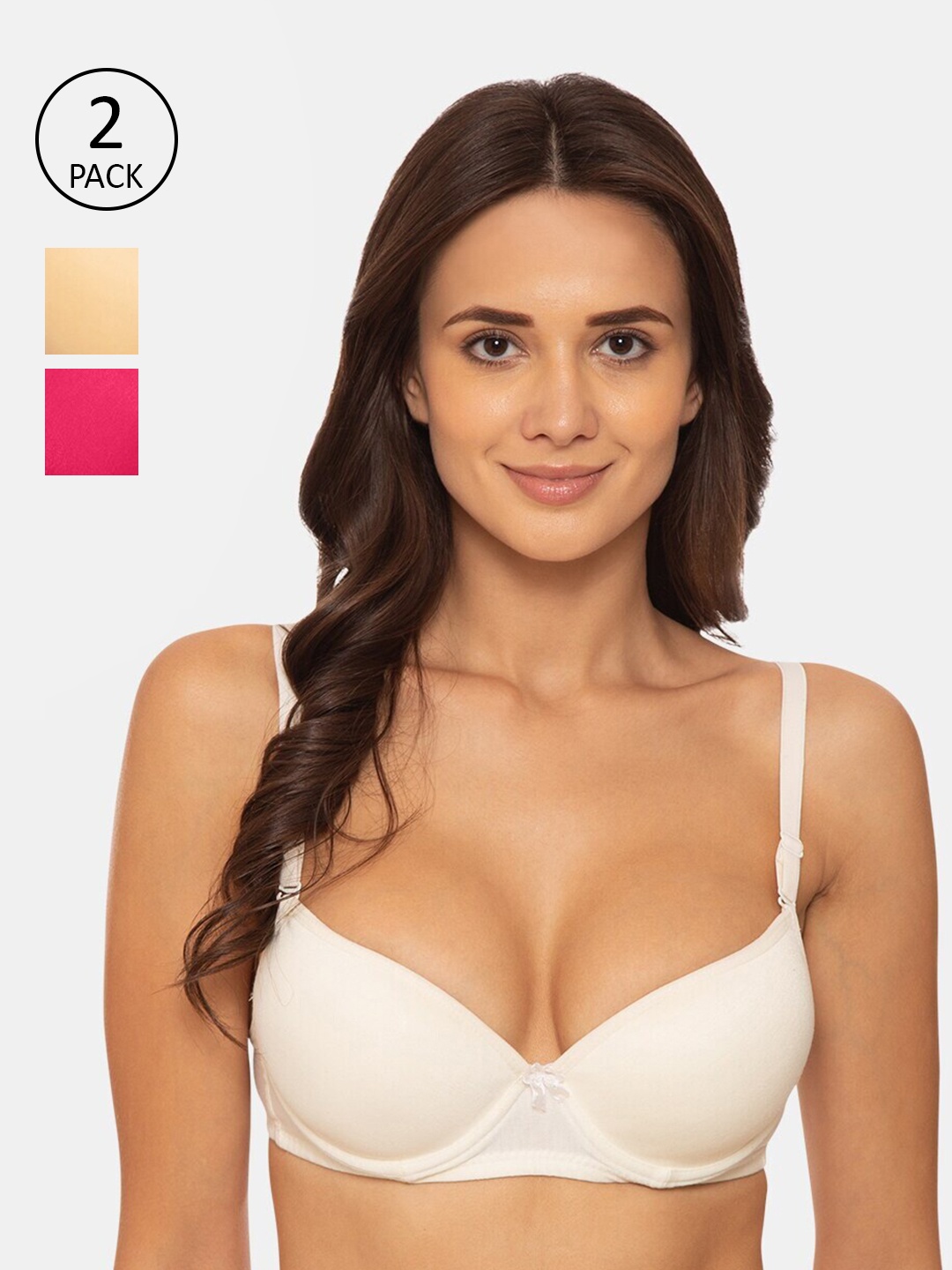 

KOMLI Pack of 3 Off White & Beige Push-Up Bras Underwired Heavily Padded
