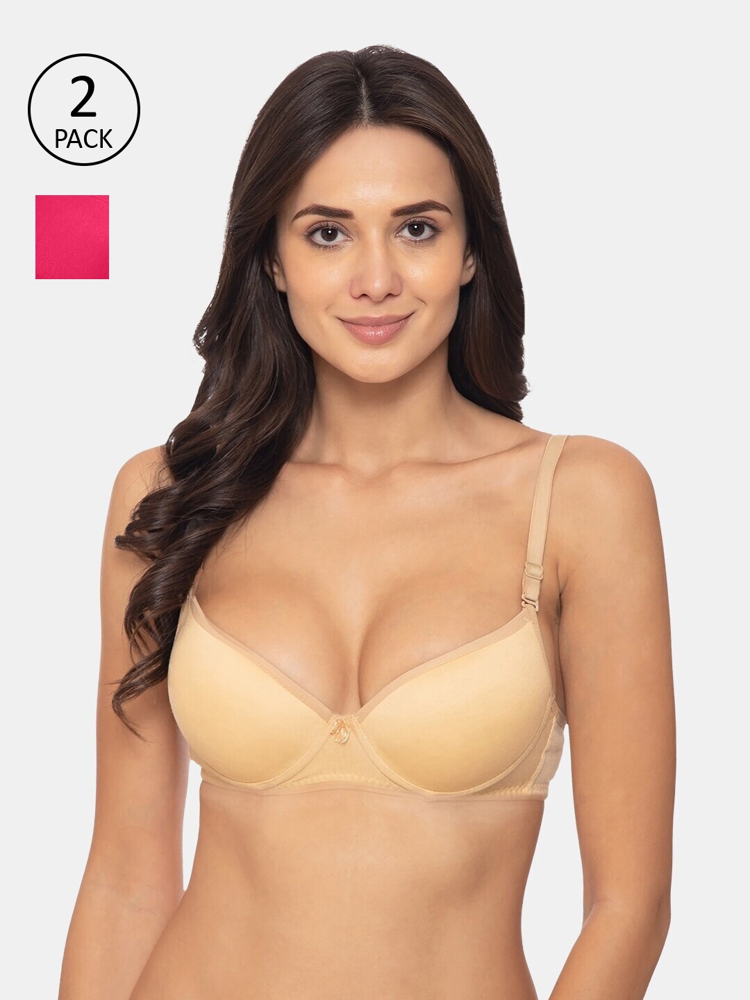 

KOMLI Beige & Pink Push-Up Bra Underwired Heavily Padded Push-Up Bra Pack of 2