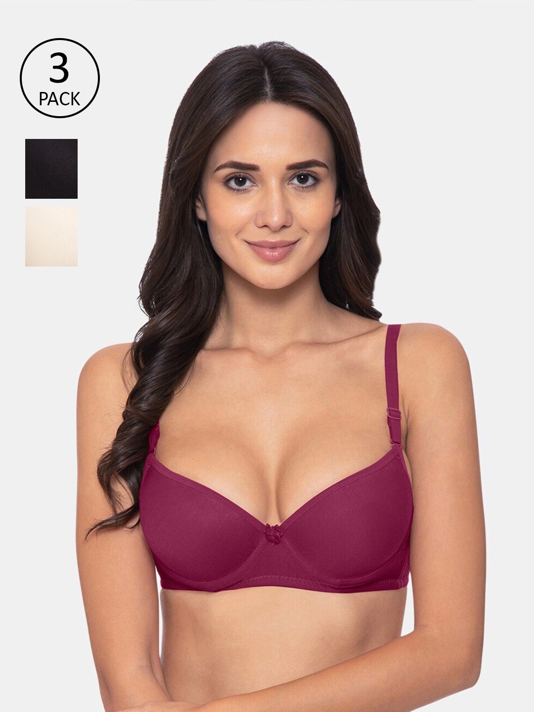 

KOMLI Magenta & Black Push-Up Bra Underwired Heavily Padded