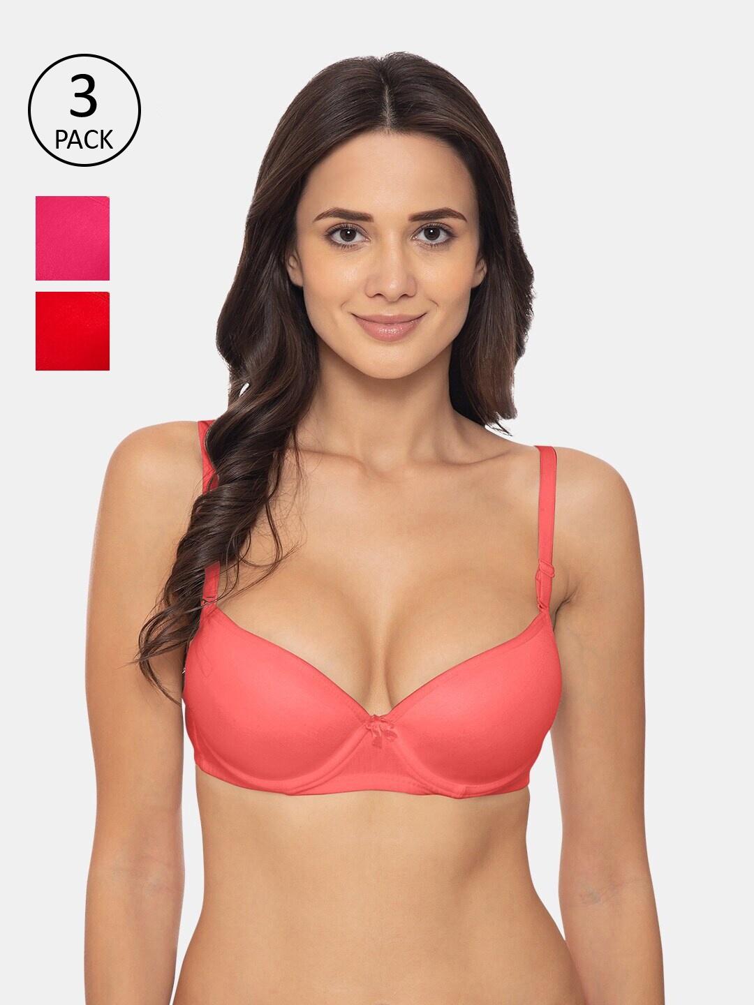 

KOMLI Pack of 3 Push-Up Bra Underwired Heavily Padded, Coral