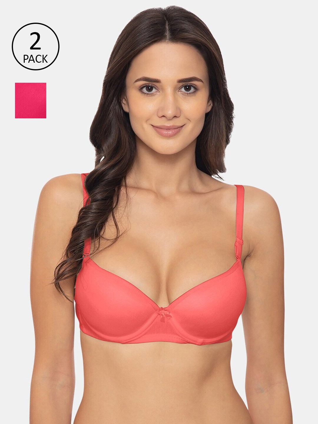 

KOMLI Coral & Pink Pack of 2 Push-Up Bra Underwired Heavily Padded